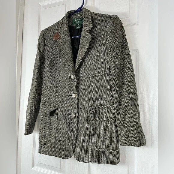 Lauren Ralph Lauren Vintage Equestrian Herringbone Horse Button Blazer Jacket 2P